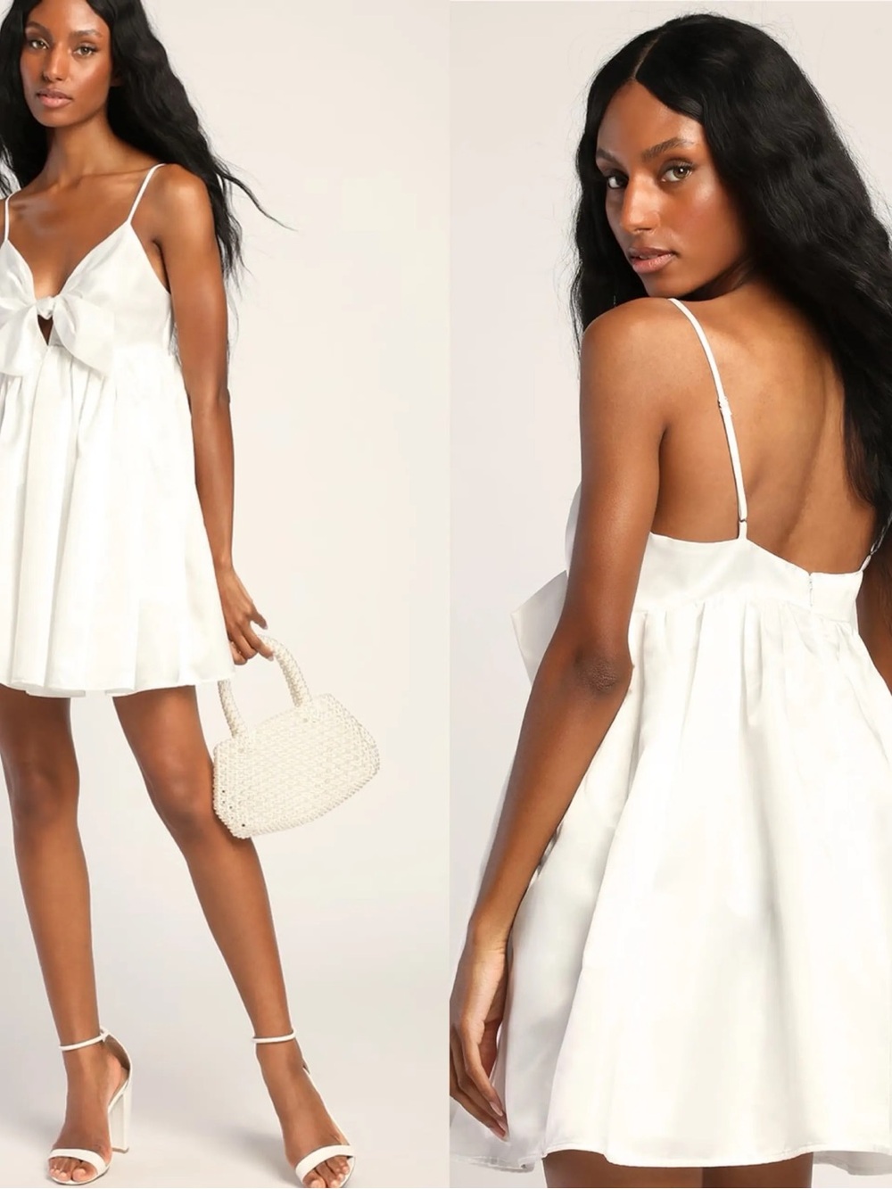 Lulus White Satin Bow Babydoll Mini Dress
Size Small | NWT